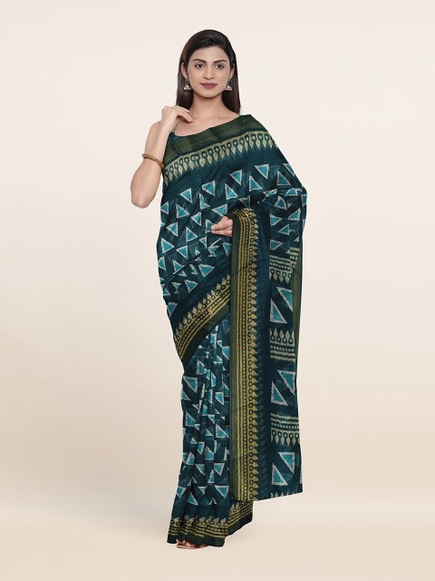 

Pothys Geometric Print Saree With Unstitched Blouse, Blue