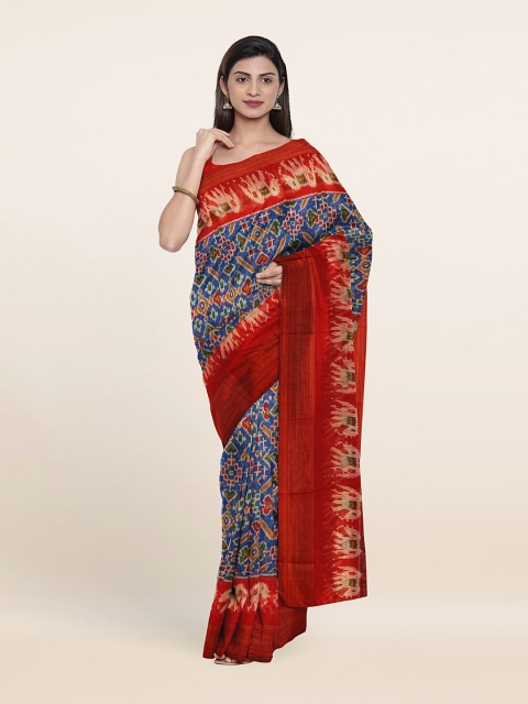 

Pothys Ethnic Motifs Print Zari Saree With Unstitched Blouse, Blue