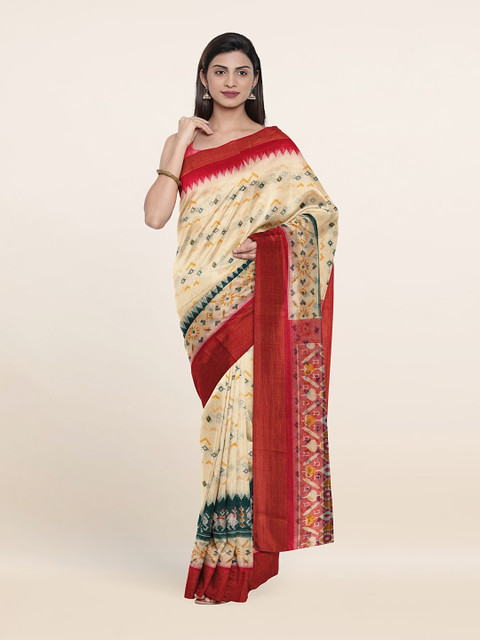 

Pothys Geometric Printed Saree, Cream