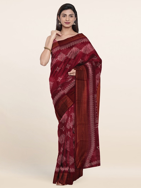 

Pothys Cotton Blend Ethnic Motifs Saree, Maroon