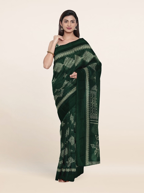 

Pothys Cotton Blend Ethnic Motifs Saree, Green