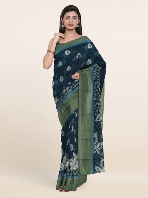 

Pothys Cotton Blend Floral Zari Saree, Blue