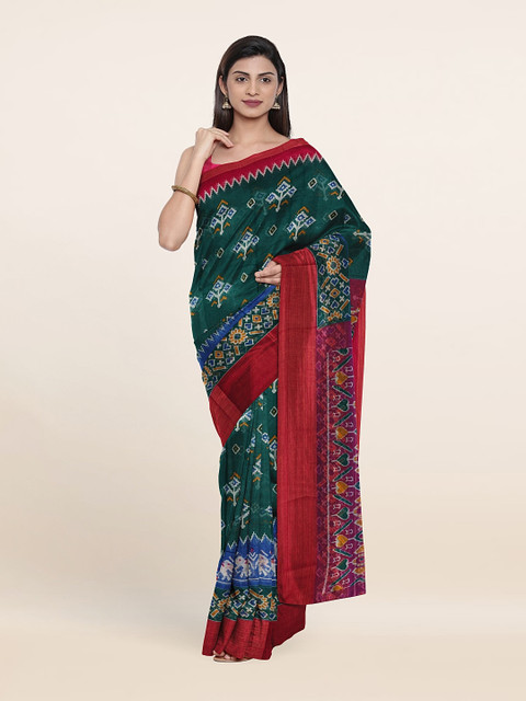 

Pothys Floral Print Cotton Saree, Green