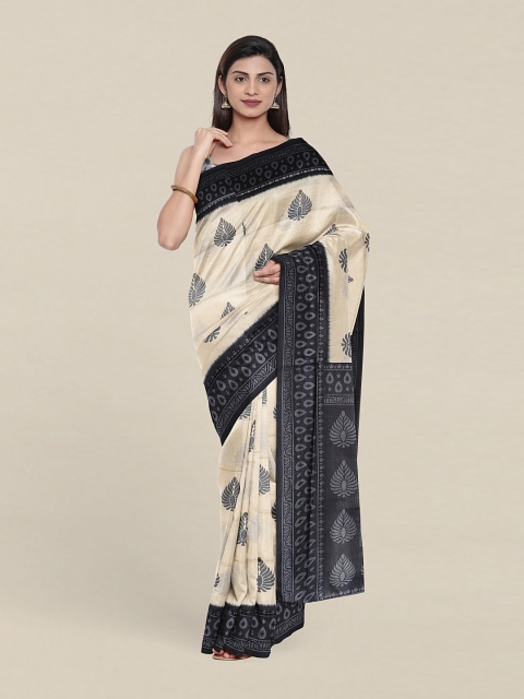 

Pothys Cream-Coloured & Grey Ethnic Motifs Saree