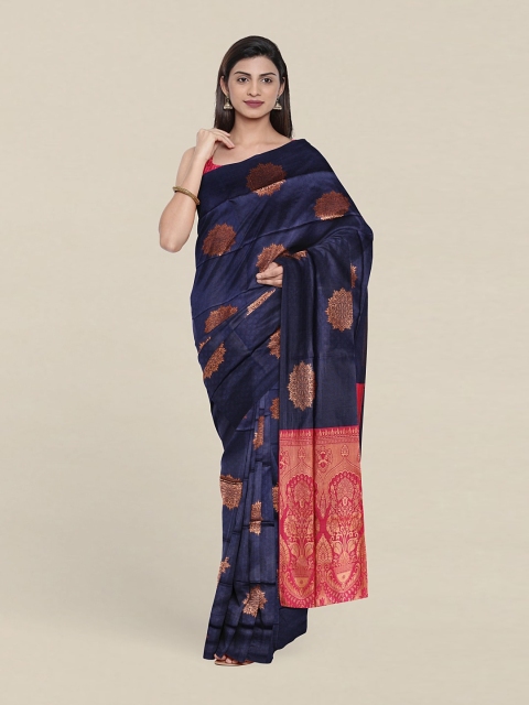 

Pothys Ethnic Motifs Woven Design Zari Pure Cotton Saree, Navy blue