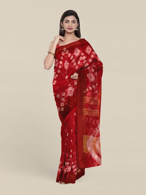 

Pothys Red & White Tie and Dye Zari Saree