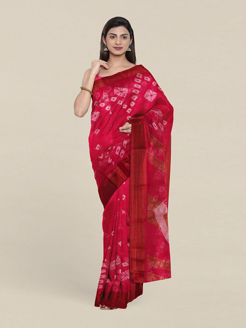 

Pothys Pink & White Tie and Dye Zari Saree