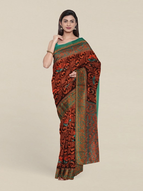 

Pothys Brown & Red Cotton Blend Zari Saree