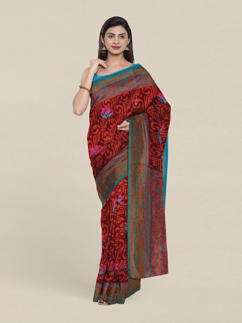

Pothys Violet & Red Cotton Blend Zari Saree