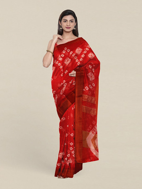 

Pothys Red & White Cotton Blend Zari Saree
