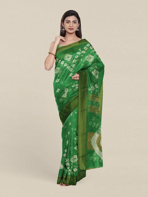 

Pothys Green & White Tie and Dye Zari Saree