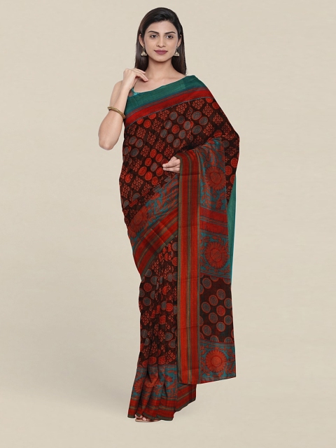 

Pothys Brown & Red Cotton Blend Zari Saree