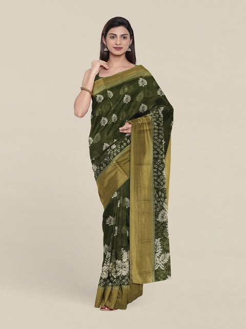 

Pothys Green & White Floral Zari Saree