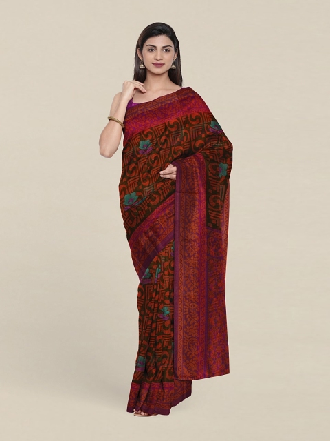 

Pothys Green & Red Cotton Blend Zari Saree