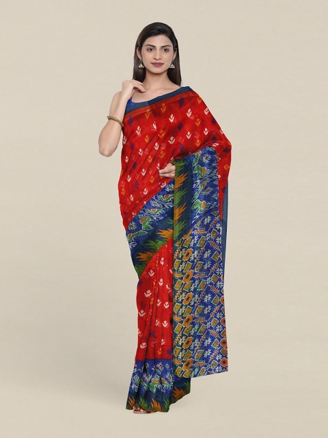 

Pothys Red & Blue Ethnic Motifs Saree With Blouse Piece