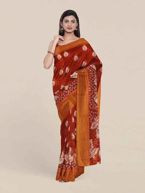 

Pothys Floral Cotton Printed Blend Saree With Blouse Piece, Rust