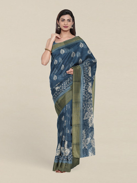 

Pothys Floral Printed Zari Cotton Blend Saree, Blue
