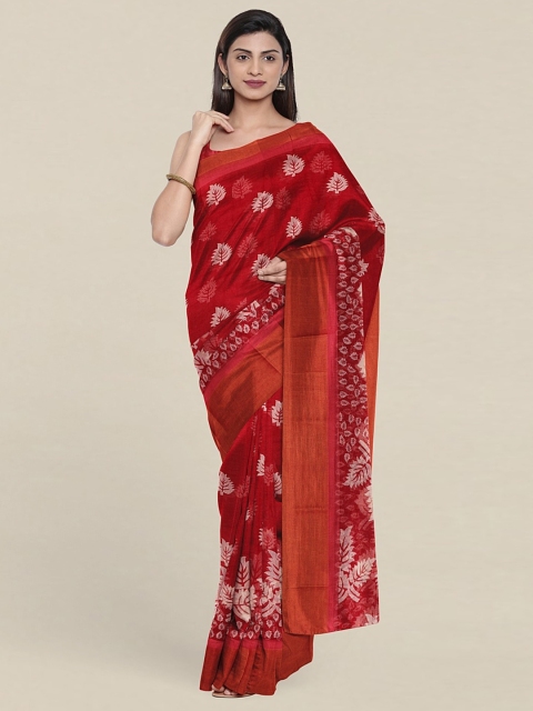 

Pothys Floral Printed Zari Cotton Blend Saree With Blouse Piece, Red