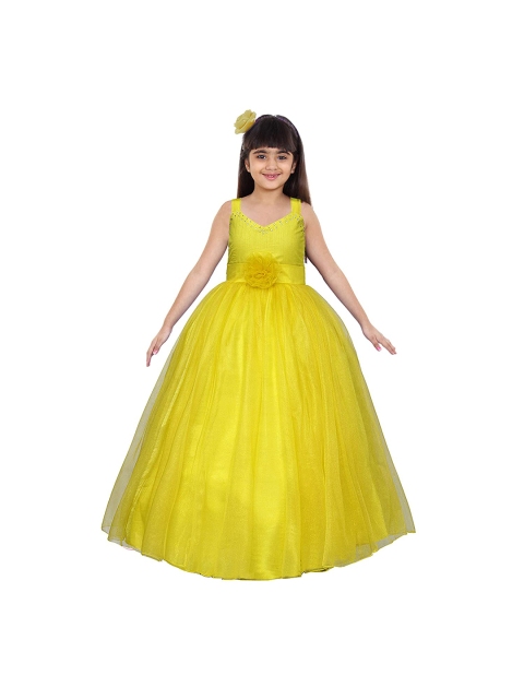 

Maybemine Girls Solid Satin Sleeveless Party Maxi Dress, Yellow