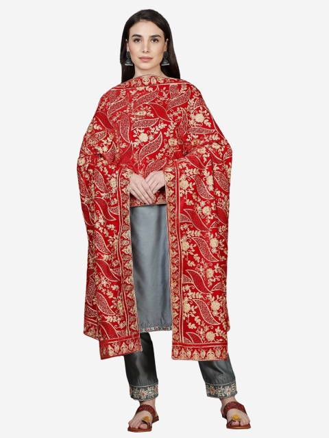 

Moda Chales Embroidered Velvet Dupatta with Gotta Patti, Red