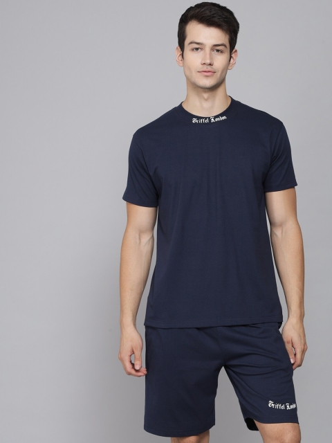 

GRIFFEL Men Pure Cotton Co-Ords Set, Navy blue