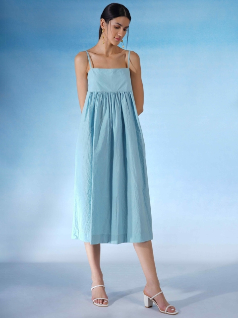 

blue hour Women Solid Cotton Midi Dress