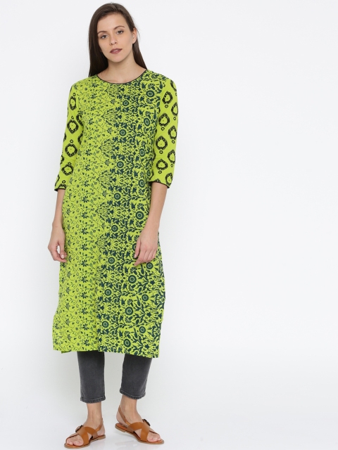

Anouk Women Green Printed Straight Kurta