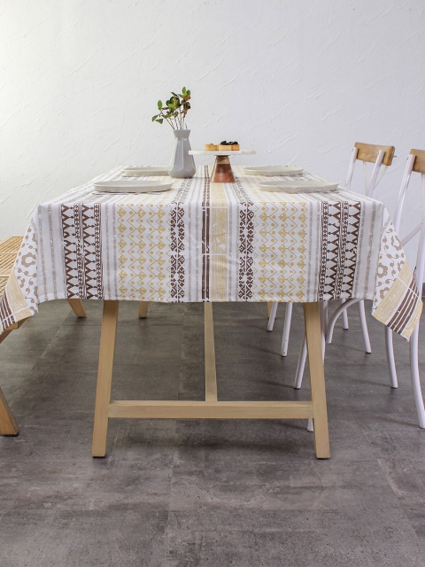 

House This Printed 6 Seater Cotton Table Covers, Beige