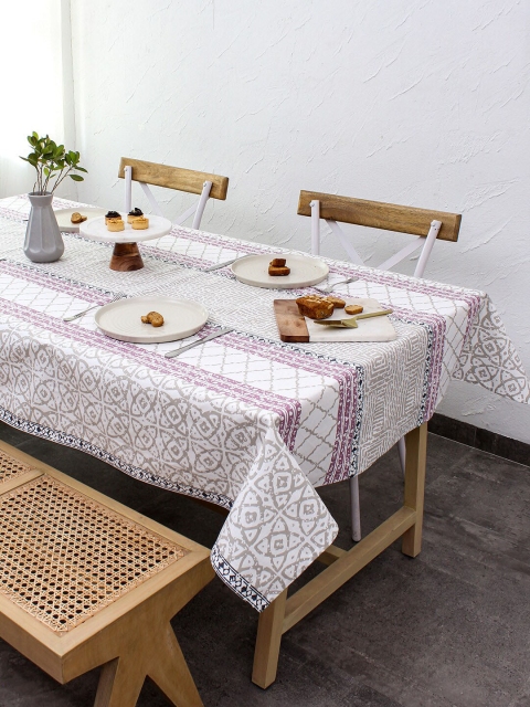 

House This Printed Cotton 8-Seater Table Cover, White