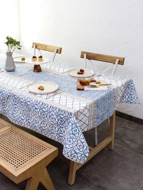

House This Printed Cotton 6 Seater Table Cover, Blue