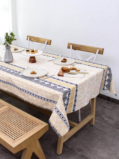 

House This Printed Cotton 6 Seater Table Cover, Yellow