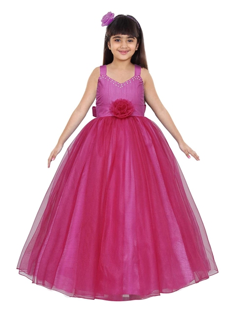 

Maybemine Girls Solid Satin Maxi Sleeveless Party Dress, Pink