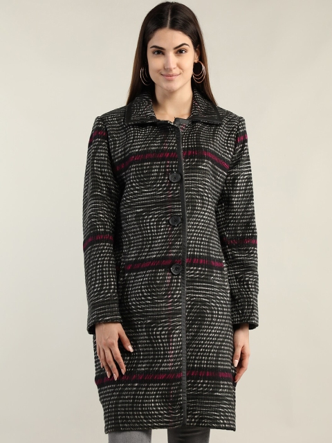 

HANG N HOLD Women Striped Winter Trench Coats, Black