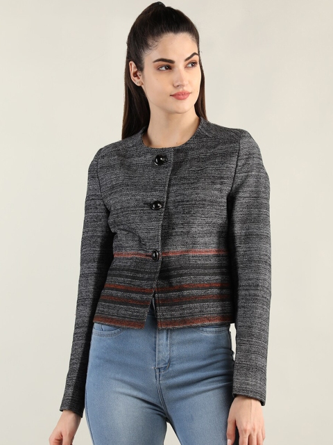 

HANG N HOLD Women Self Design Winter Overcoats, Grey