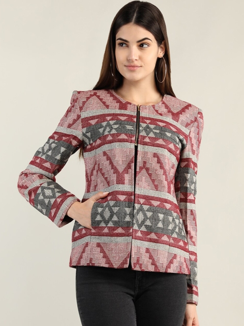 

HANG N HOLD Women Self-Design Overcoat, Maroon