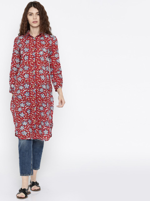

Anouk Women Maroon Floral Printed Straight Kurta