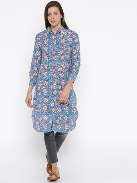 

Anouk Women Blue Printed A-Line Kurta