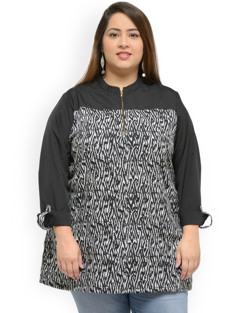 

plusS Women Black & White Printed Top