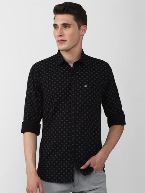 

Peter England Casuals Men Slim Fit Printed Pure Cotton Casual Shirt, Black