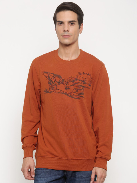 

Wildcraft Men Rust Orange Printed Camp Sweatshirt