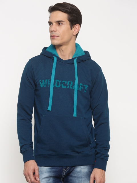 

Wildcraft Men Teal Blue Printed Hooded Sweatshirt WC