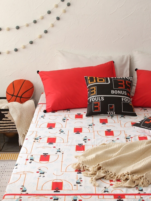 

House This White & Red Graphic 180 TC Queen Bedsheet with 2 Pillow Cotton Covers