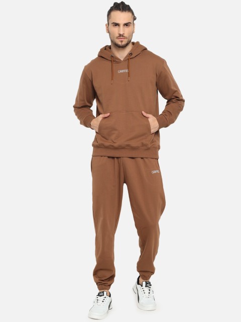 

GRIFFEL Men Solid Hooded Tracksuit, Brown