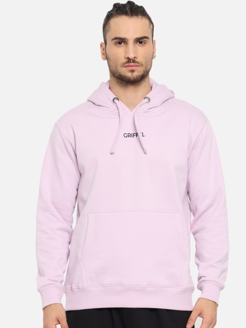 

GRIFFEL Men Brand Logo Embroidered Hooded Fleece Sweatshirt, Purple