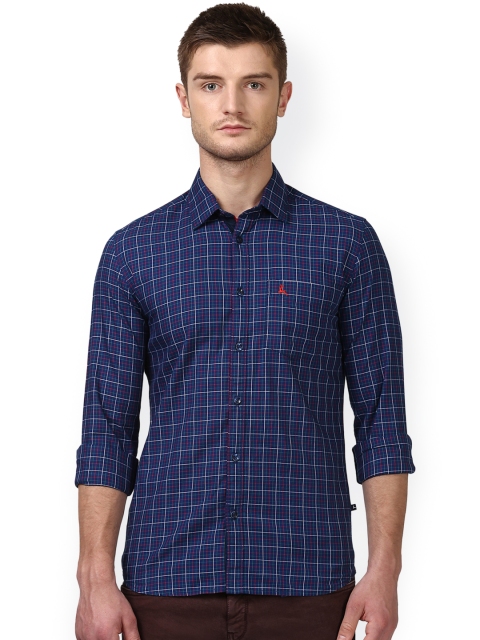 

Parx Men Navy Blue Smart Slim Fit Checked Casual Shirt