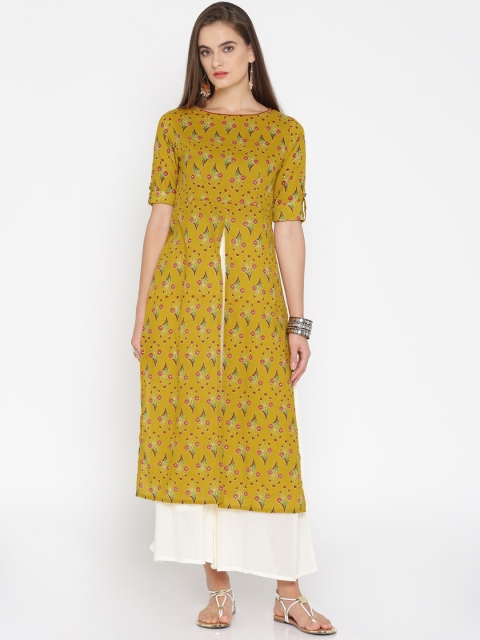 

Anouk Women Mustard Yellow Printed A-Line Kurta