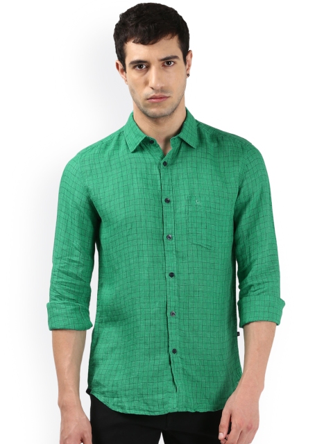 

Parx Men Green Smart Slim Fit Checked Linen Casual Shirt