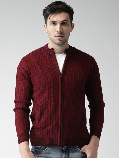 

Harvard Men Red & Black Self Design Cardigan
