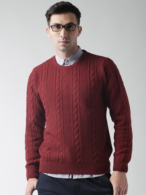 

Harvard Men Maroon Self Design Pullover