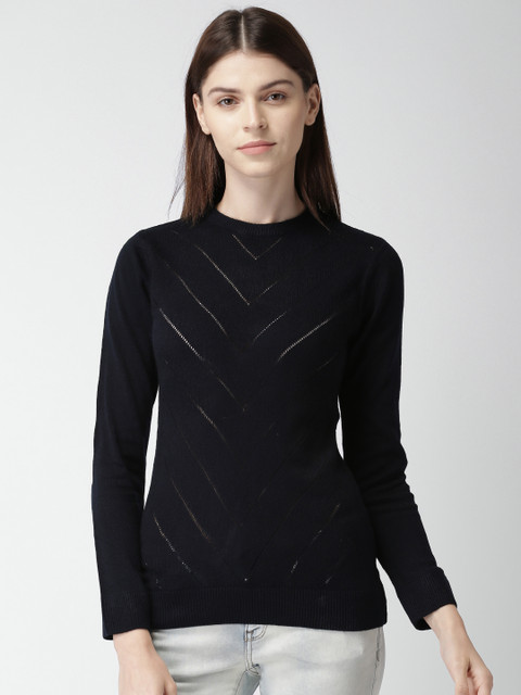 

Harvard Women Navy Blue Self-Design Sweater